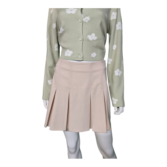 Le Lis Collection Mini Skirt White Tan Plaid S - Picture 2 of 5